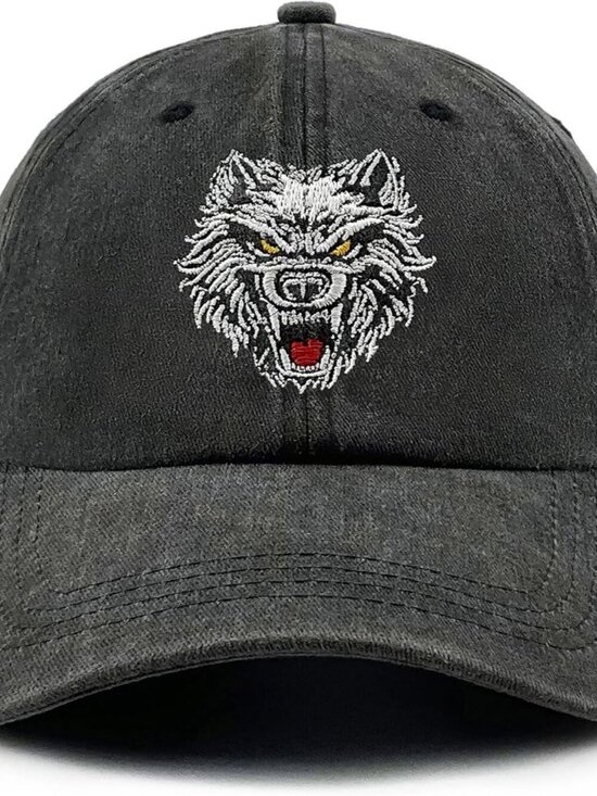 Women\'s Animal Embroidered Baseball Cap Black Gray Lightweight Casual Wolf main image 5